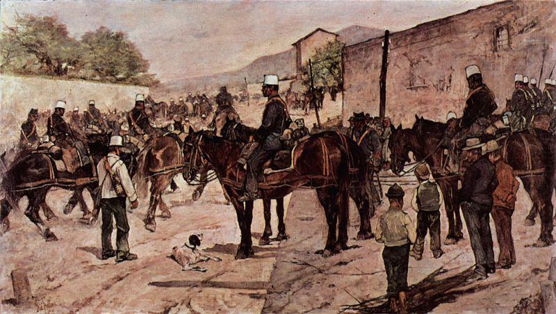 Giovanni Fattori Artilleriecorps zu Pferd auf einer Dorfstrasse oil painting picture